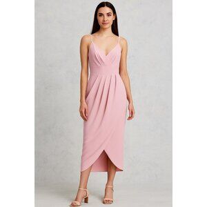 Ted Baker London Blush Pink Pleated Satin Midi‎ Dress – Size 4 NWT
